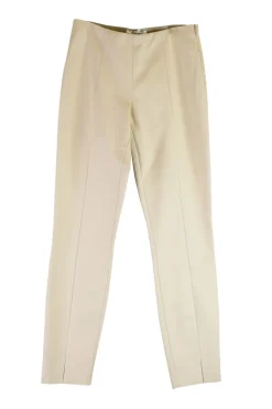 Oatmeal nylon-blend scuba mid-rise seamed skinny knit trousers with vertical slit details