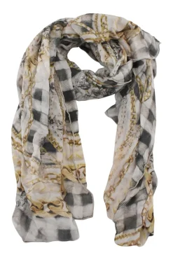 Off white and gold cashmere silk chain shawl scarf