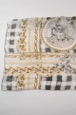 Off white and gold cashmere silk chain shawl scarf