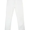 Off-white cotton denim high-waist five-pocket straight split-leg jeans
