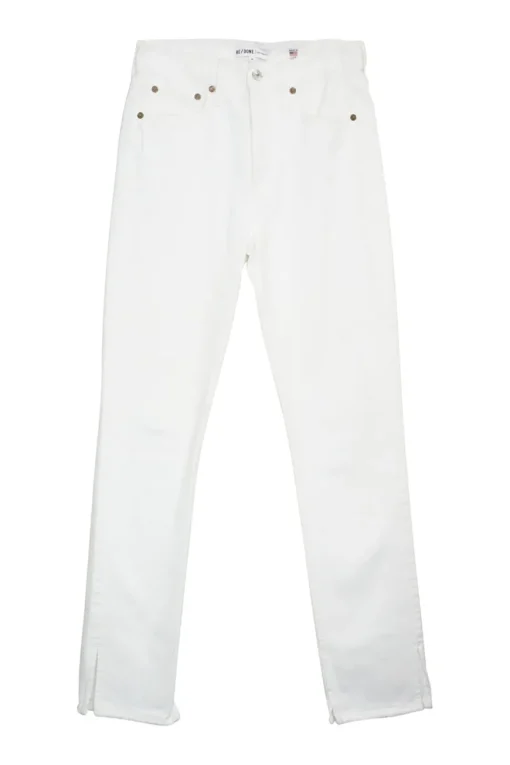 Off-white cotton denim high-waist five-pocket straight split-leg jeans