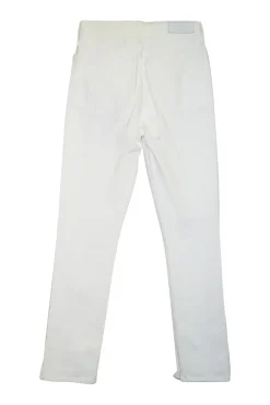 Off-white cotton denim high-waist five-pocket straight split-leg jeans
