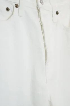 Off-white cotton denim high-waist five-pocket straight split-leg jeans