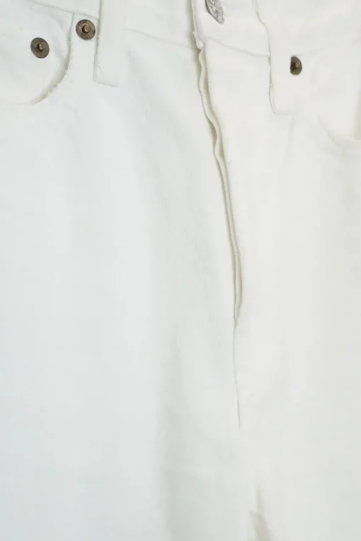 Off-white cotton denim high-waist five-pocket straight split-leg jeans