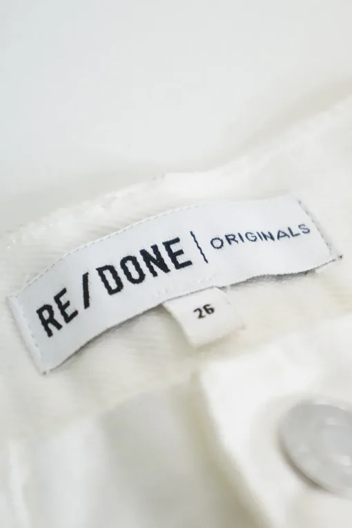 Off-white cotton denim high-waist five-pocket straight split-leg jeans