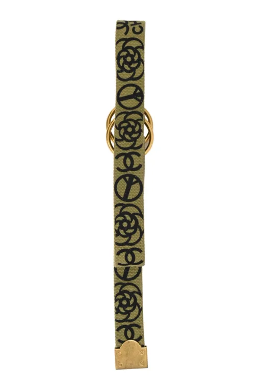 Olive canvas CC belt featuring gold-finish hardware