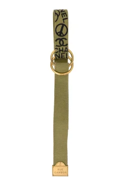 Olive canvas CC belt featuring gold-finish hardware