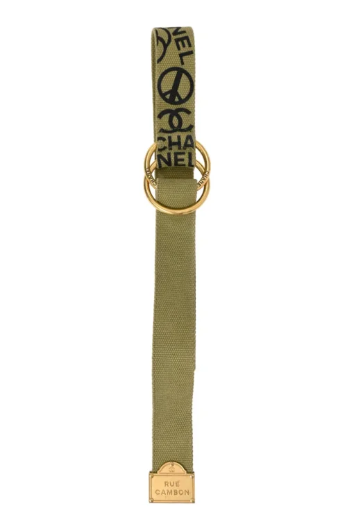 Olive canvas CC belt featuring gold-finish hardware