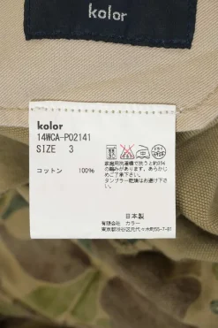 Olive cotton camouflage print pull-on pleat-front trousers