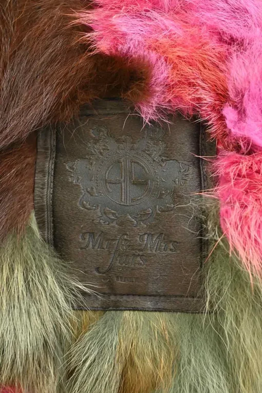 Olive cotton hooded parka with multi-colour fox fur collar and lining