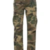 Olive cotton-blend camouflage print high-rise straight-leg cargo pants