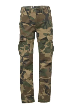 Olive cotton-blend camouflage print high-rise straight-leg cargo pants