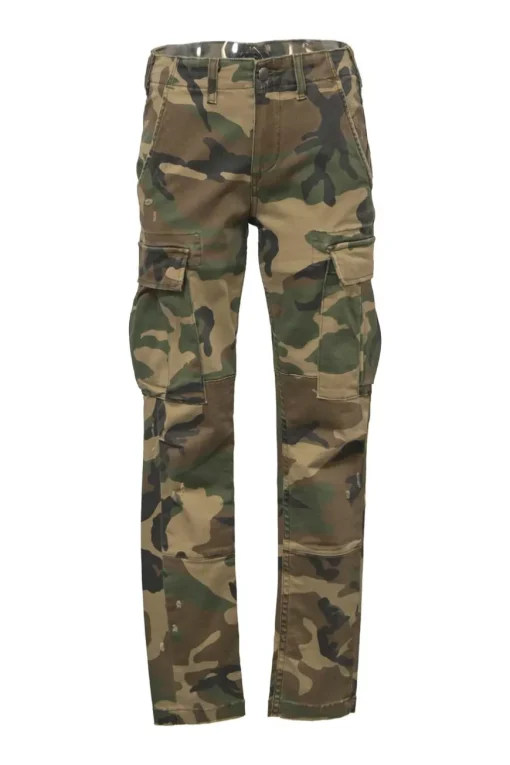 Olive cotton-blend camouflage print high-rise straight-leg cargo pants