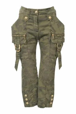 Olive cotton-blend camouflage print mid-rise cargo Jodhpurs