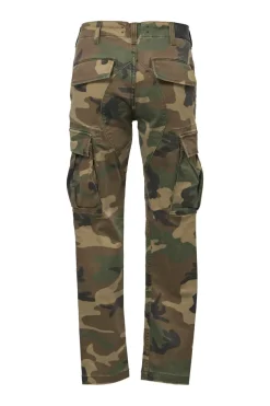 Olive cotton-blend camouflage print high-rise straight-leg cargo pants