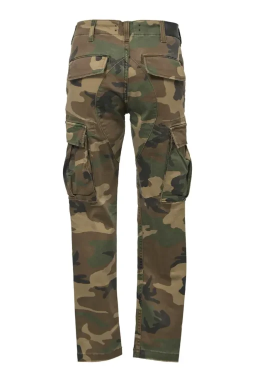 Olive cotton-blend camouflage print high-rise straight-leg cargo pants