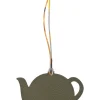 Olive grained leather and silk large teapot bag charm and key holder