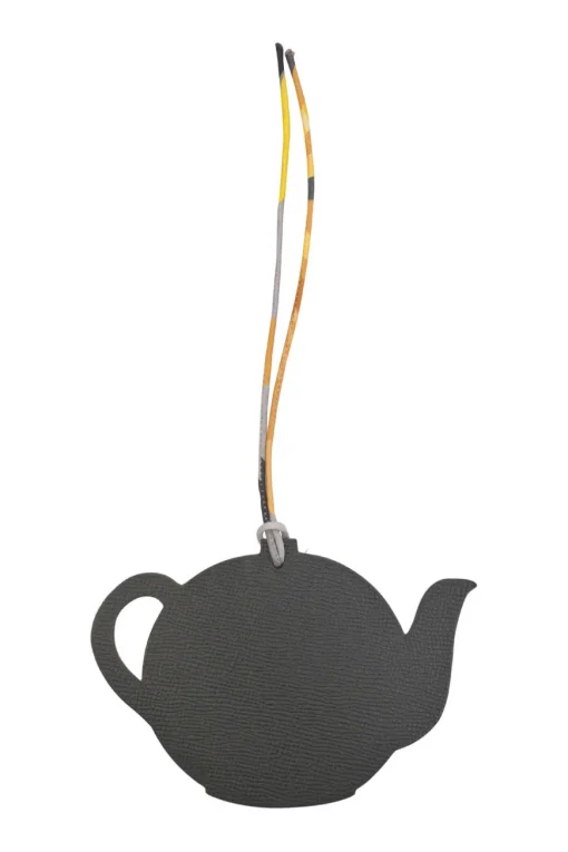 Olive grained leather and silk large teapot bag charm and key holder