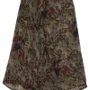 Olive green cupro abstract camouflage print handkerchief wide-leg cropped trousers