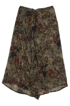 Olive green cupro abstract camouflage print handkerchief wide-leg cropped trousers