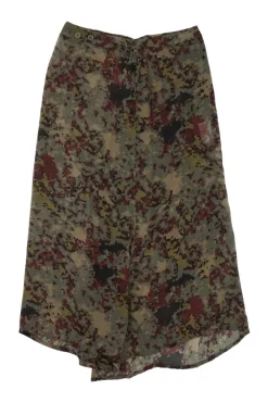 Olive green cupro abstract camouflage print handkerchief wide-leg cropped trousers