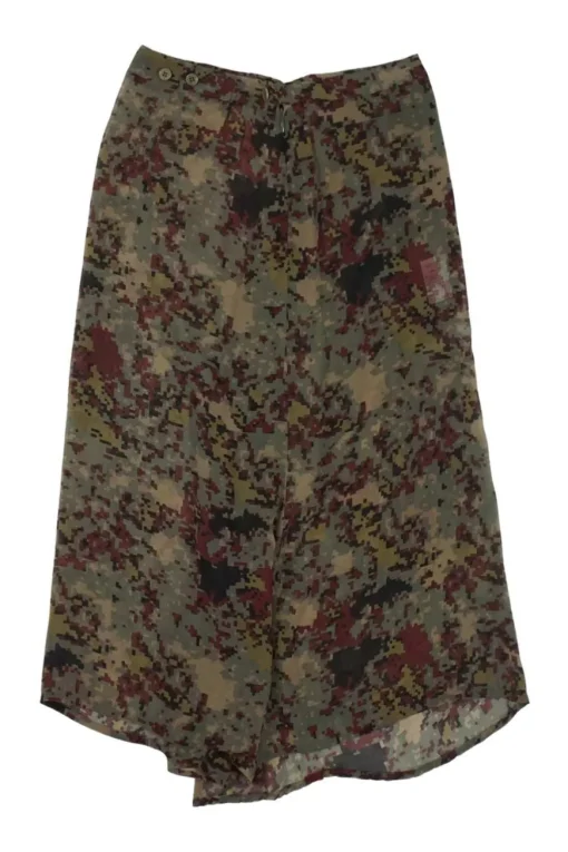 Olive green cupro abstract camouflage print handkerchief wide-leg cropped trousers