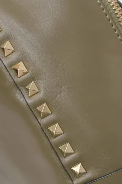 Olive green leather Rockstud backpack