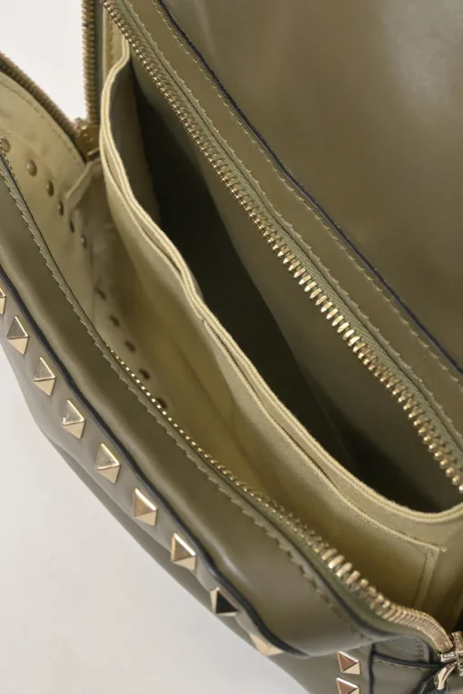 Olive green leather Rockstud backpack
