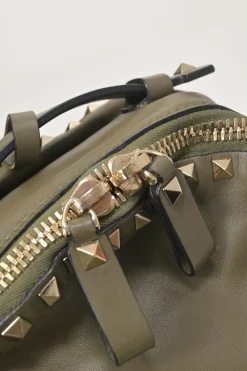 Olive green leather Rockstud backpack
