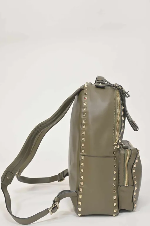 Olive green leather Rockstud backpack