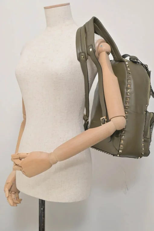 Olive green leather Rockstud backpack