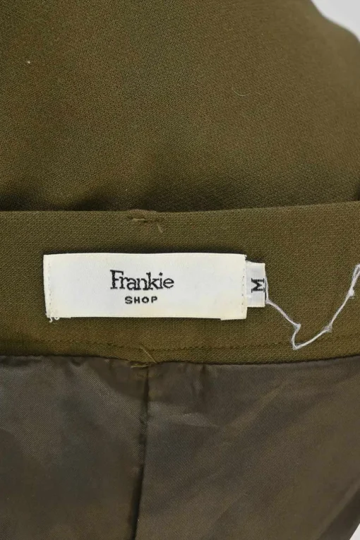 Olive green polyester-blend pull-on high-rise pleated straight-leg tailored trousers