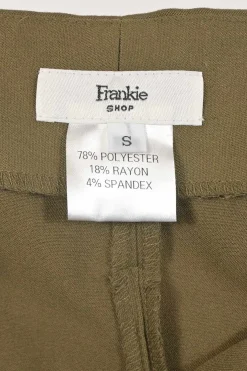 Olive green polyestrr-blend gabardine paper-bag waist pleat-front belted pants