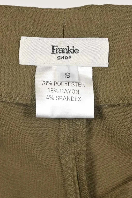 Olive green polyestrr-blend gabardine paper-bag waist pleat-front belted pants