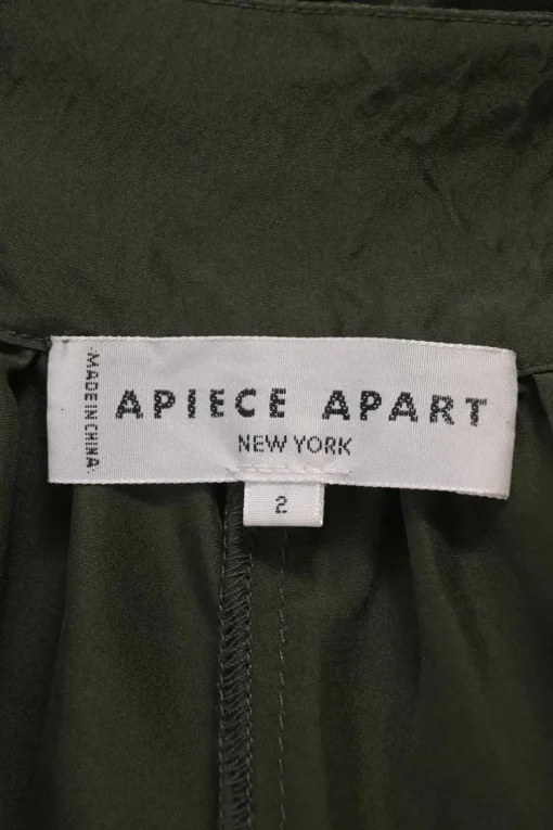 Olive green silk button-loop slip-style jumpsuit