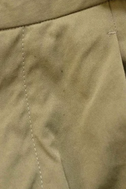 Olive green twill pull-on empire-waist belted wide-leg cargo trousers with multi-colour braided cord waistband appliqué
