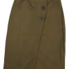 Olive green viscose apron-style wrap-front midi pencil skirt