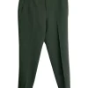 Olive green viscose-blend crêpe Milano knit tailored trousers with concealed bar and zip fastening at front