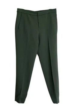 Olive green viscose-blend crêpe Milano knit tailored trousers with concealed bar and zip fastening at front