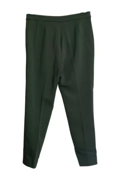 Olive green viscose-blend crêpe Milano knit tailored trousers with concealed bar and zip fastening at front