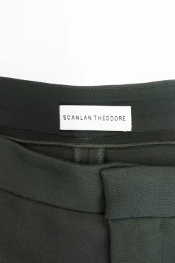 Olive green viscose-blend crêpe Milano knit tailored trousers with concealed bar and zip fastening at front