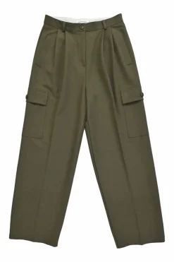 Olive polyester-blend Maesa wide-leg pleated cargo pants