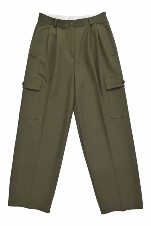Olive polyester-blend Maesa wide-leg pleated cargo pants