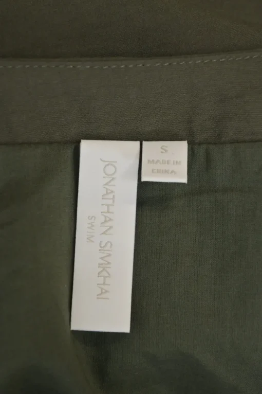 Olive rayon-blend plunge neck tie-front cropped blouse and high-rise straight leg pant two-piece set