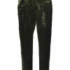 Olive sequin-embellished viscose pull-on high-rise tapered leg tailored trousers