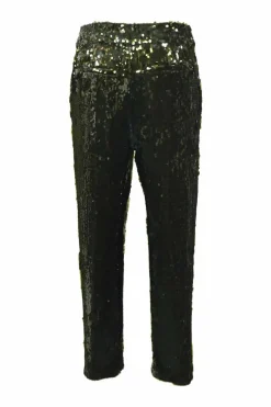Olive sequin-embellished viscose pull-on high-rise tapered leg tailored trousers