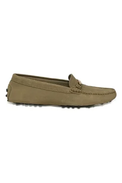 Olive suede and rubber Gommino loafers