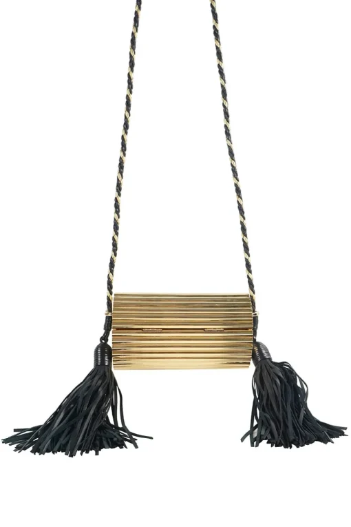 'Opium' Gold Perspex Tassel Minaudière Box Bag
