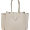 Optic white laser-cut leather Angèle 32 shopper tote