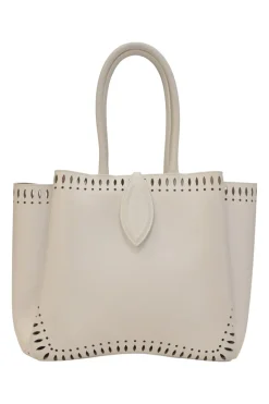 Optic white laser-cut leather Angèle 32 shopper tote